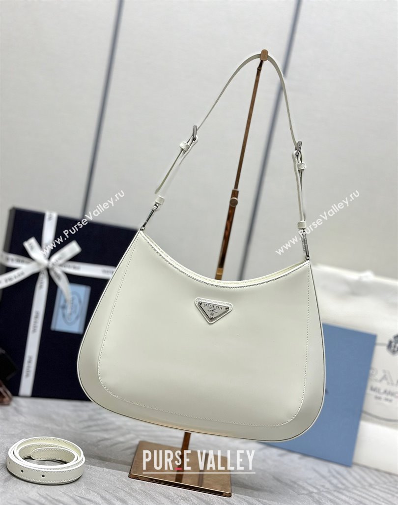 Prada Cleo Brushed Leather Shoulder Bag 1BC156 White/Silver 2024 0416 (YZ-240416101)