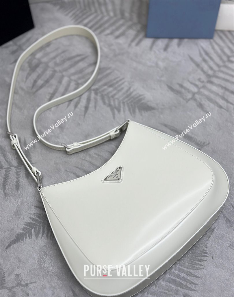 Prada Cleo Brushed Leather Shoulder Bag 1BC156 White/Silver 2024 0416 (YZ-240416101)