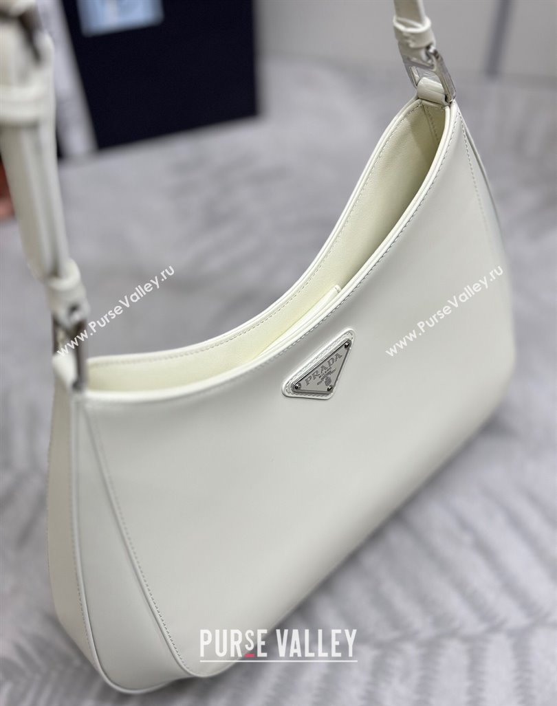 Prada Cleo Brushed Leather Shoulder Bag 1BC156 White/Silver 2024 0416 (YZ-240416101)