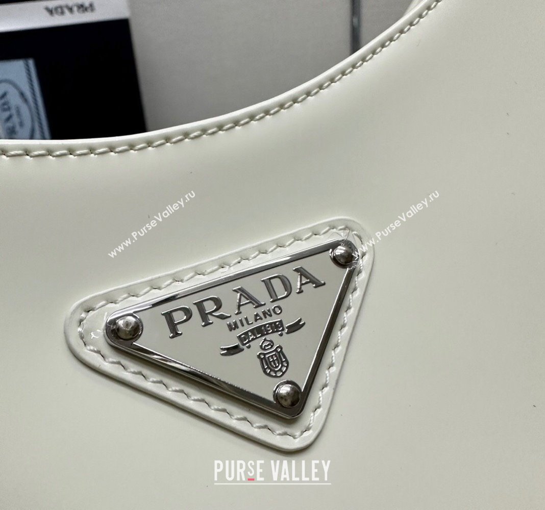 Prada Cleo Brushed Leather Shoulder Bag 1BC156 White/Silver 2024 0416 (YZ-240416101)