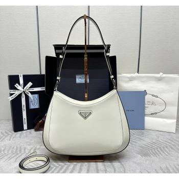 Prada Cleo Brushed Leather Shoulder Bag 1BC156 White/Black 2024 0416 (YZ-240416102)
