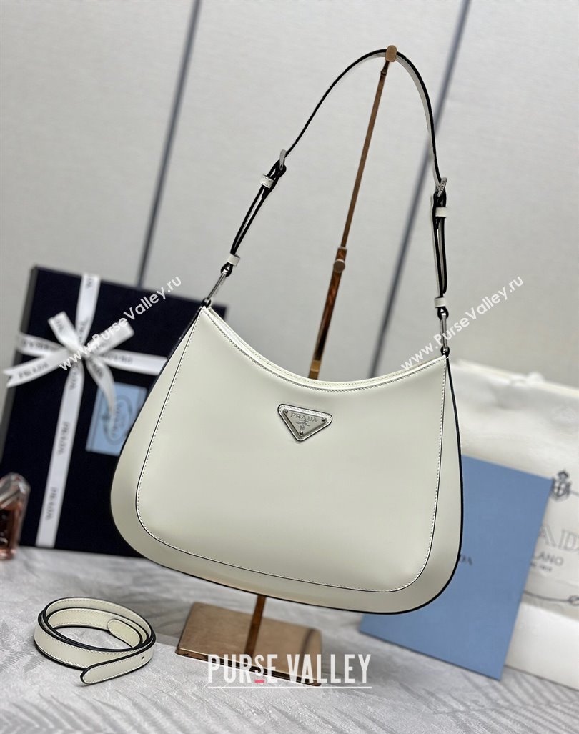Prada Cleo Brushed Leather Shoulder Bag 1BC156 White/Black 2024 0416 (YZ-240416102)