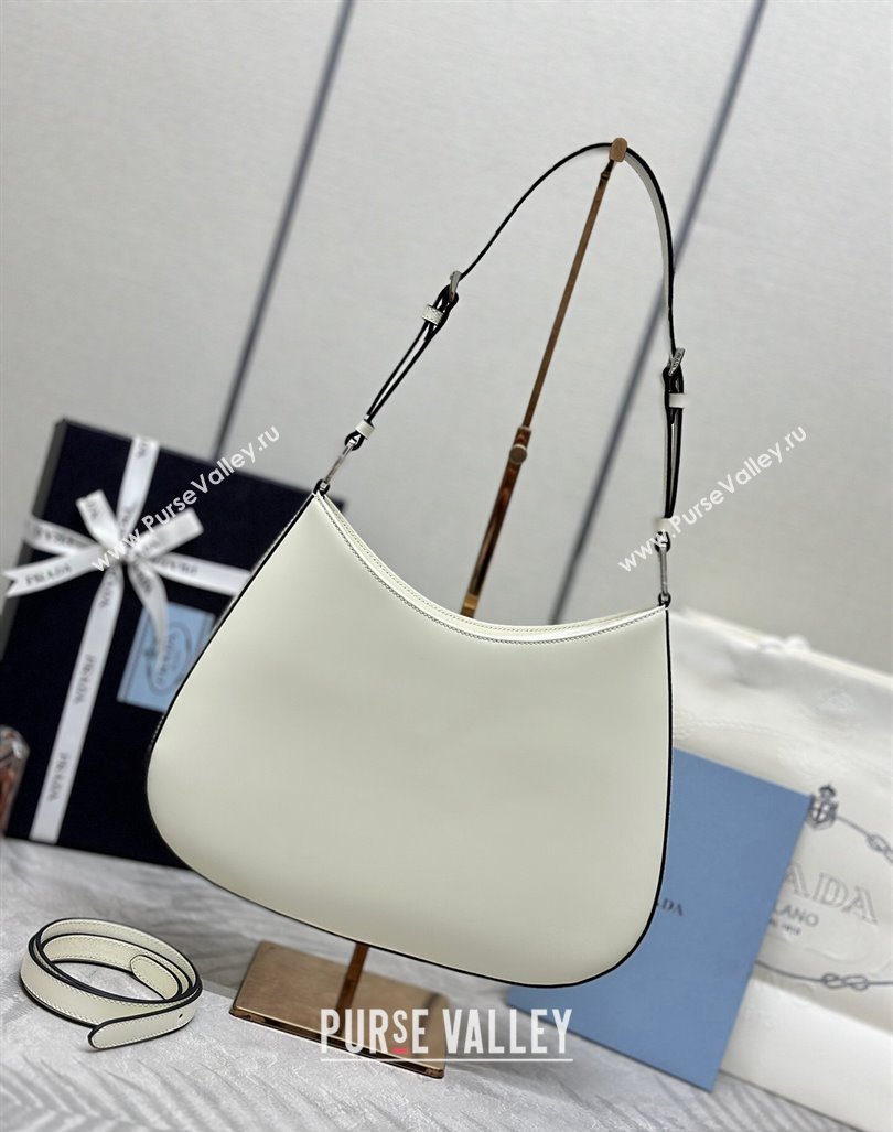 Prada Cleo Brushed Leather Shoulder Bag 1BC156 White/Black 2024 0416 (YZ-240416102)