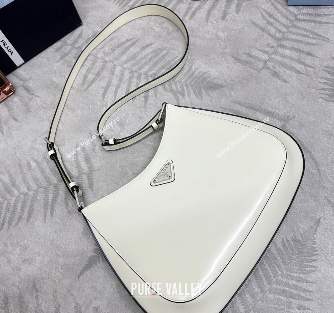 Prada Cleo Brushed Leather Shoulder Bag 1BC156 White/Black 2024 0416 (YZ-240416102)