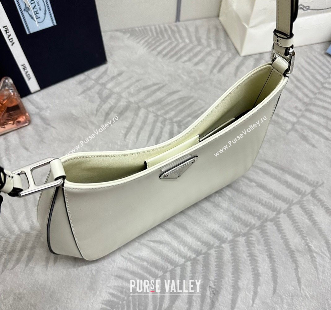 Prada Cleo Brushed Leather Shoulder Bag 1BC156 White/Black 2024 0416 (YZ-240416102)