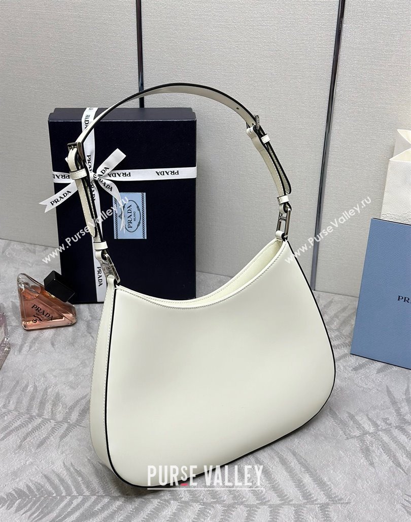 Prada Cleo Brushed Leather Shoulder Bag 1BC156 White/Black 2024 0416 (YZ-240416102)