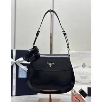 Prada Cleo Brushed Leather Shoulder Bag 1BD303 Black/Silver 2024 0416 (YZ-240416110)