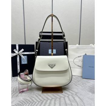 Prada Cleo Brushed Leather Shoulder Bag 1BD303 White/Black 2024 0416 (YZ-240416111)