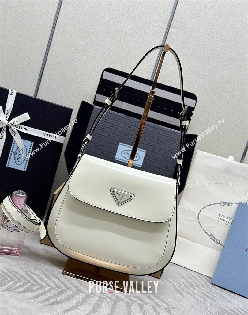 Prada Cleo Brushed Leather Shoulder Bag 1BD303 White/Black 2024 0416 (YZ-240416111)