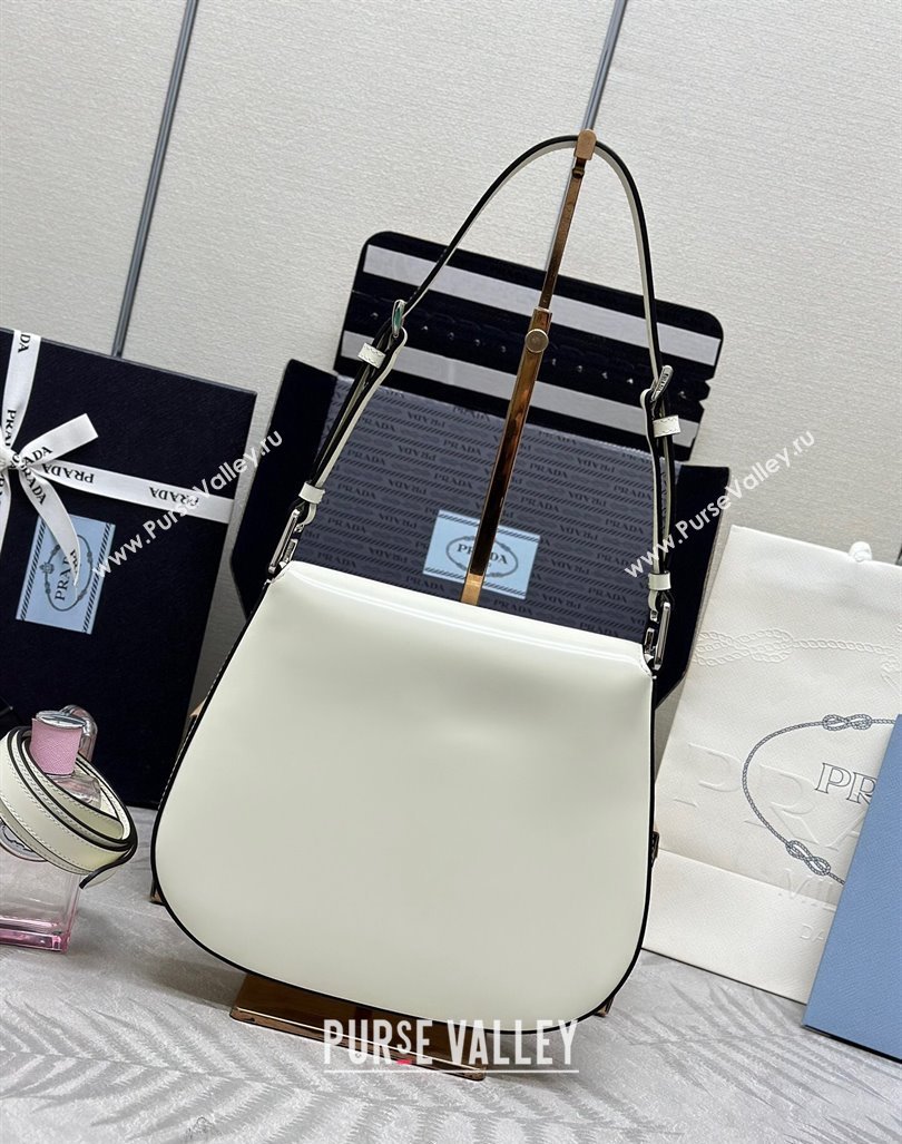 Prada Cleo Brushed Leather Shoulder Bag 1BD303 White/Black 2024 0416 (YZ-240416111)