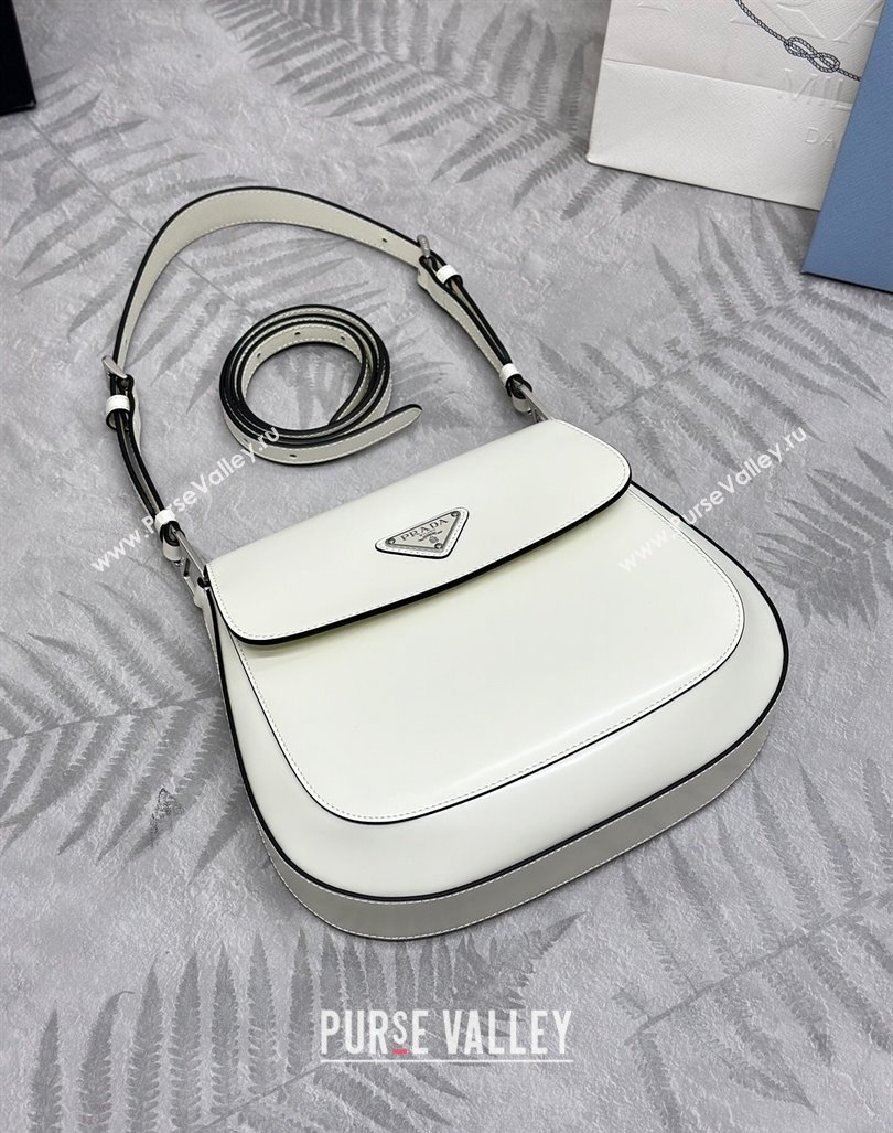 Prada Cleo Brushed Leather Shoulder Bag 1BD303 White/Black 2024 0416 (YZ-240416111)