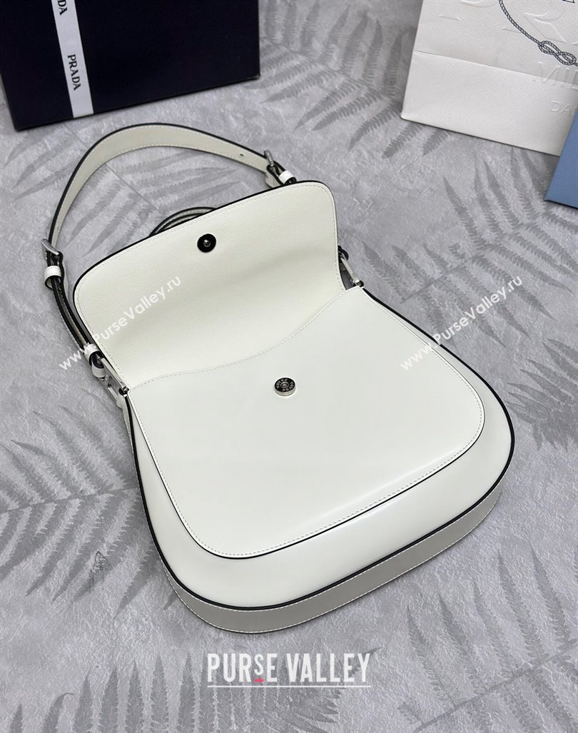 Prada Cleo Brushed Leather Shoulder Bag 1BD303 White/Black 2024 0416 (YZ-240416111)