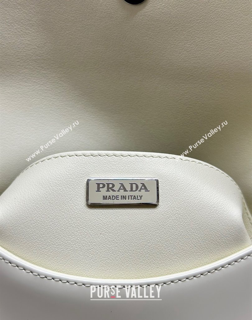 Prada Cleo Brushed Leather Shoulder Bag 1BD303 White/Black 2024 0416 (YZ-240416111)
