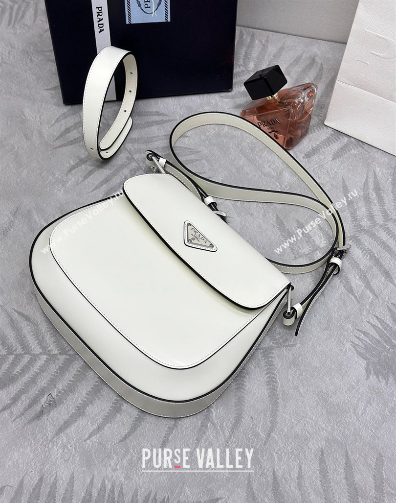 Prada Cleo Brushed Leather Shoulder Bag 1BD303 White/Black 2024 0416 (YZ-240416111)