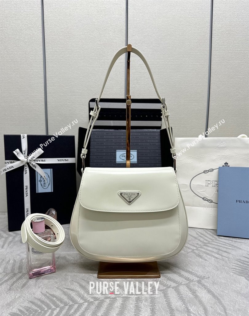 Prada Cleo Brushed Leather Shoulder Bag 1BD303 White/Silver 2024 0416 (YZ-240416115)