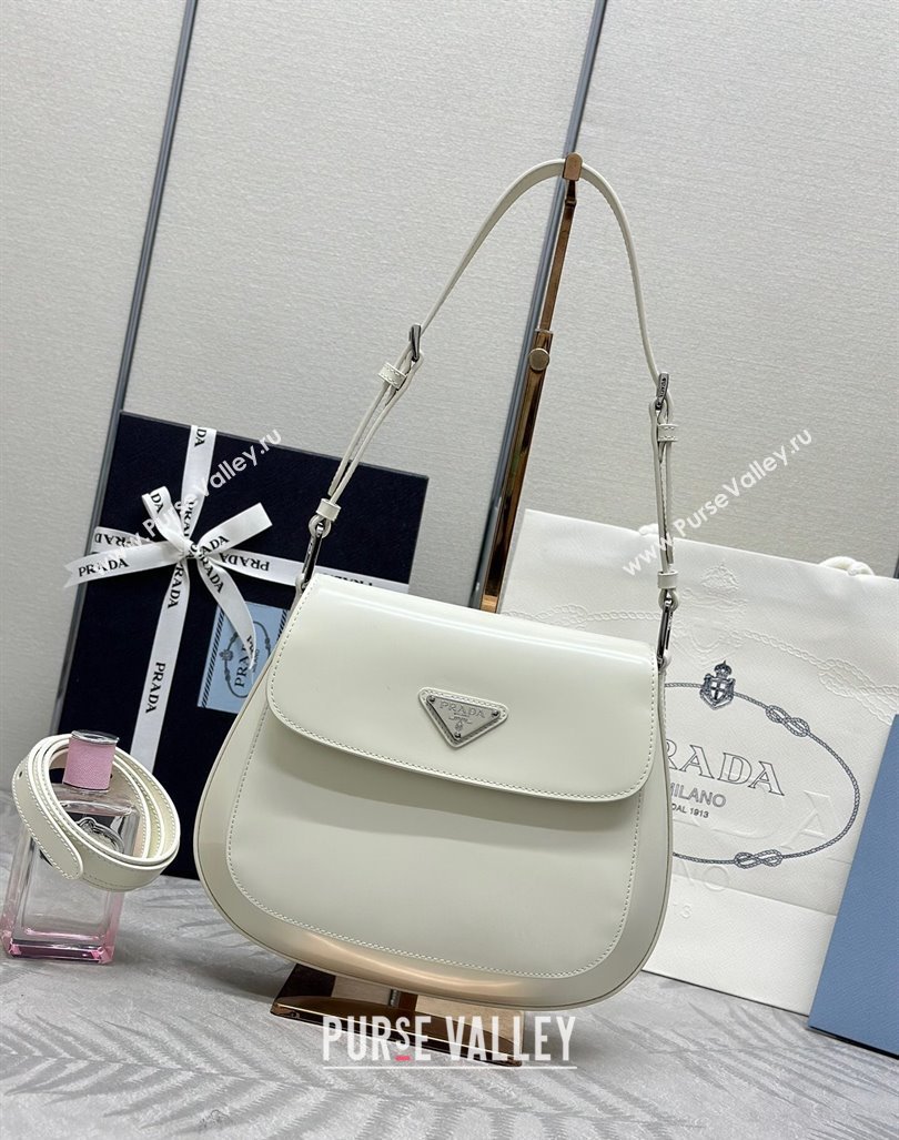 Prada Cleo Brushed Leather Shoulder Bag 1BD303 White/Silver 2024 0416 (YZ-240416115)