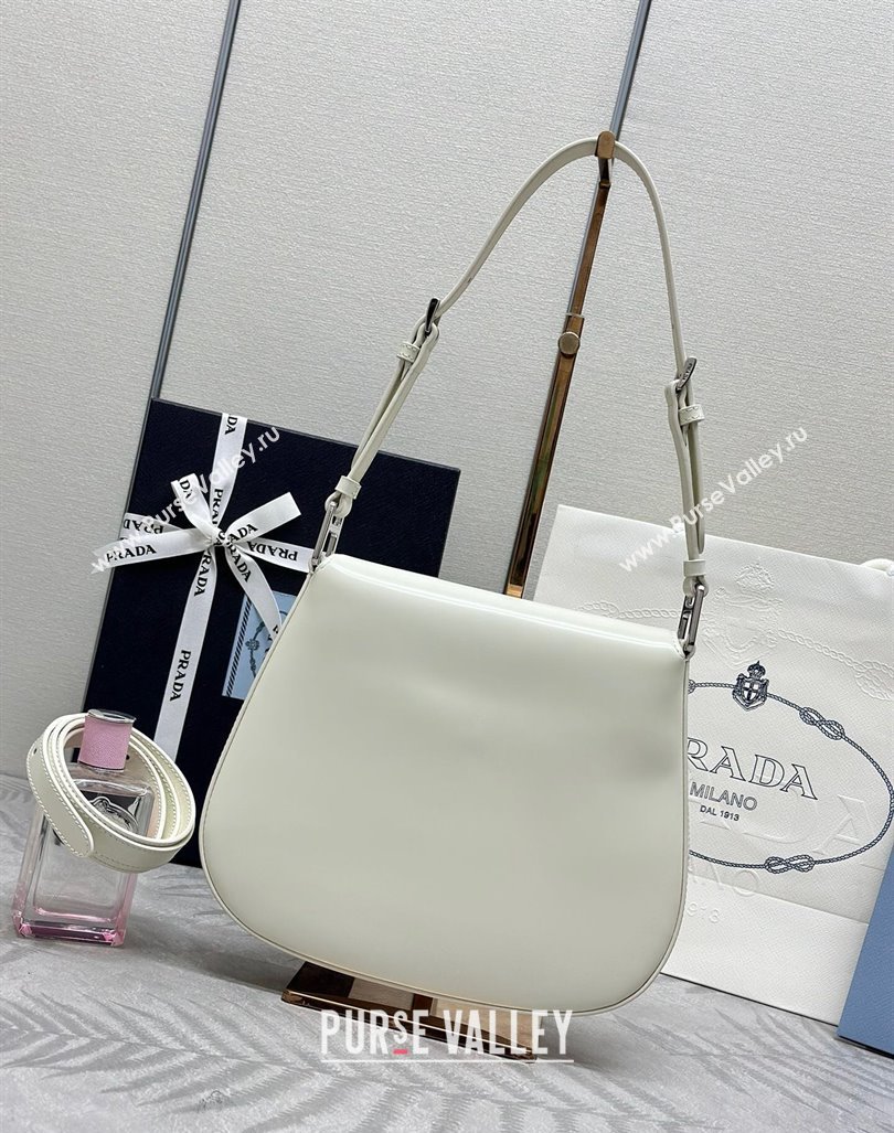 Prada Cleo Brushed Leather Shoulder Bag 1BD303 White/Silver 2024 0416 (YZ-240416115)