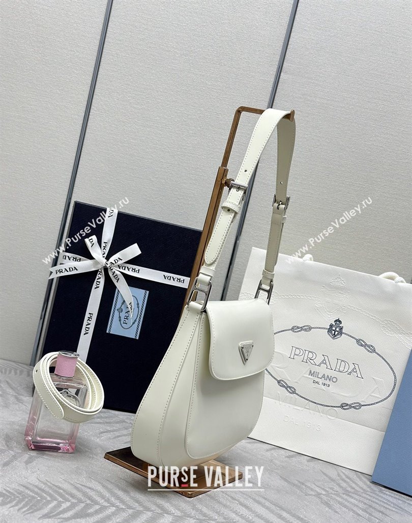 Prada Cleo Brushed Leather Shoulder Bag 1BD303 White/Silver 2024 0416 (YZ-240416115)