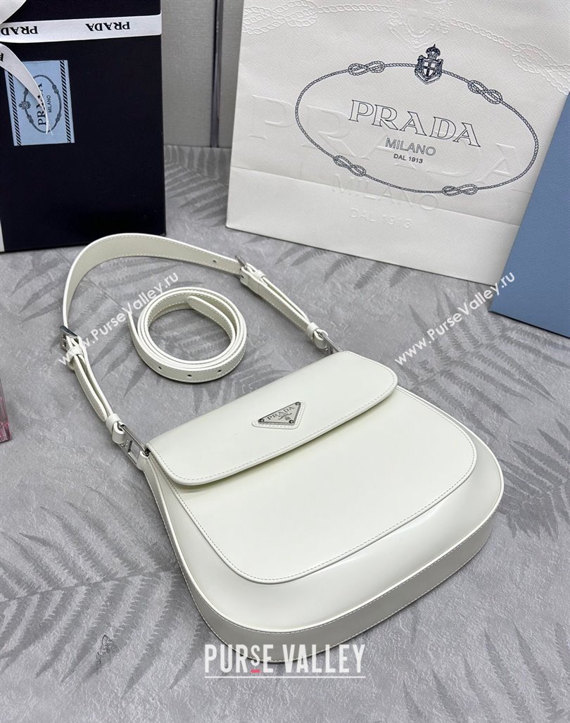 Prada Cleo Brushed Leather Shoulder Bag 1BD303 White/Silver 2024 0416 (YZ-240416115)