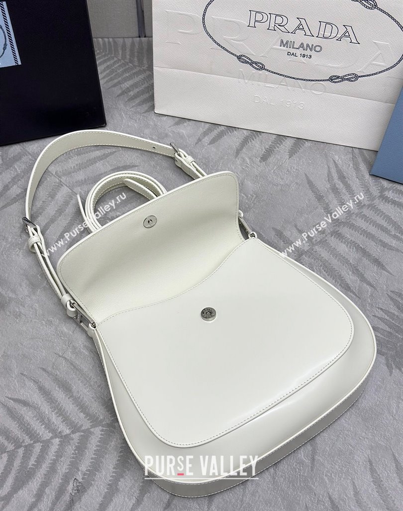 Prada Cleo Brushed Leather Shoulder Bag 1BD303 White/Silver 2024 0416 (YZ-240416115)