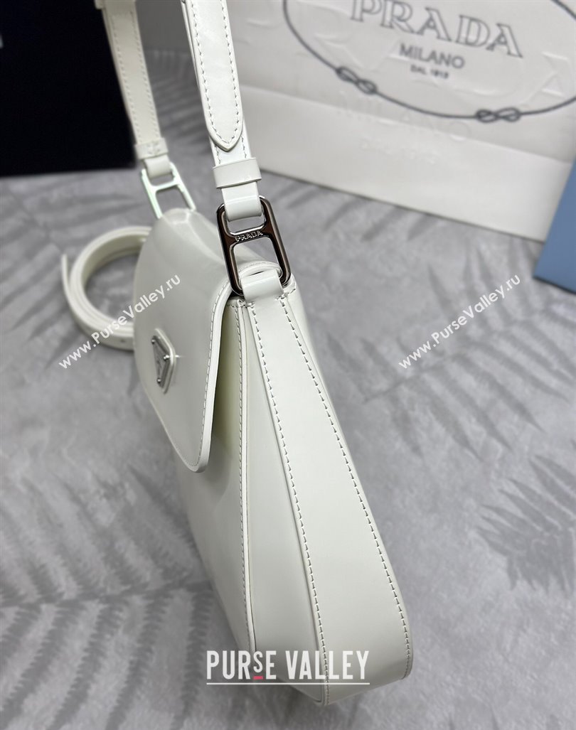 Prada Cleo Brushed Leather Shoulder Bag 1BD303 White/Silver 2024 0416 (YZ-240416115)