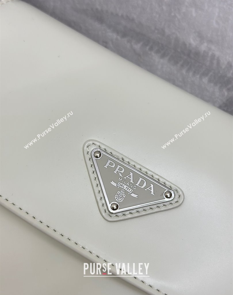Prada Cleo Brushed Leather Shoulder Bag 1BD303 White/Silver 2024 0416 (YZ-240416115)