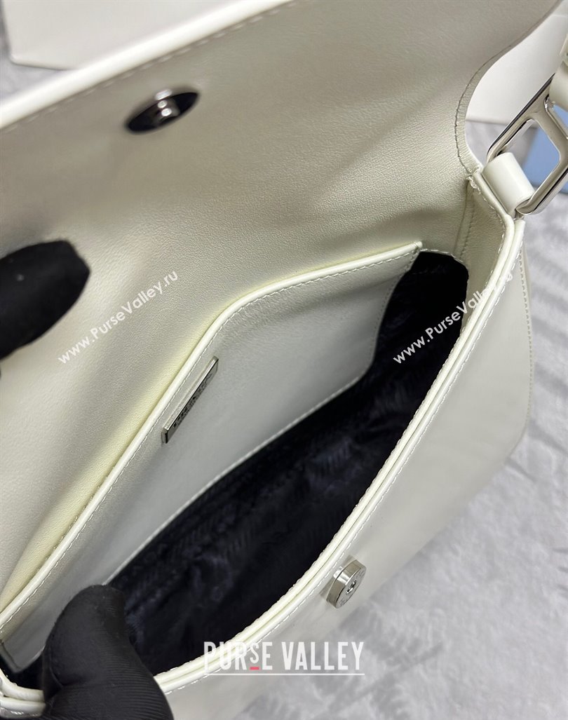 Prada Cleo Brushed Leather Shoulder Bag 1BD303 White/Silver 2024 0416 (YZ-240416115)