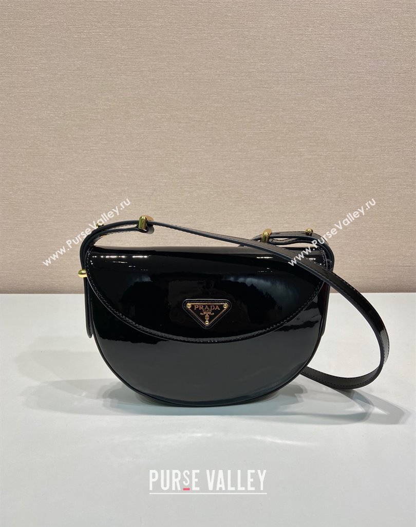 Prada Patent leather saddle Emini bag Black 2024 1BA349 (YZ-240416045)