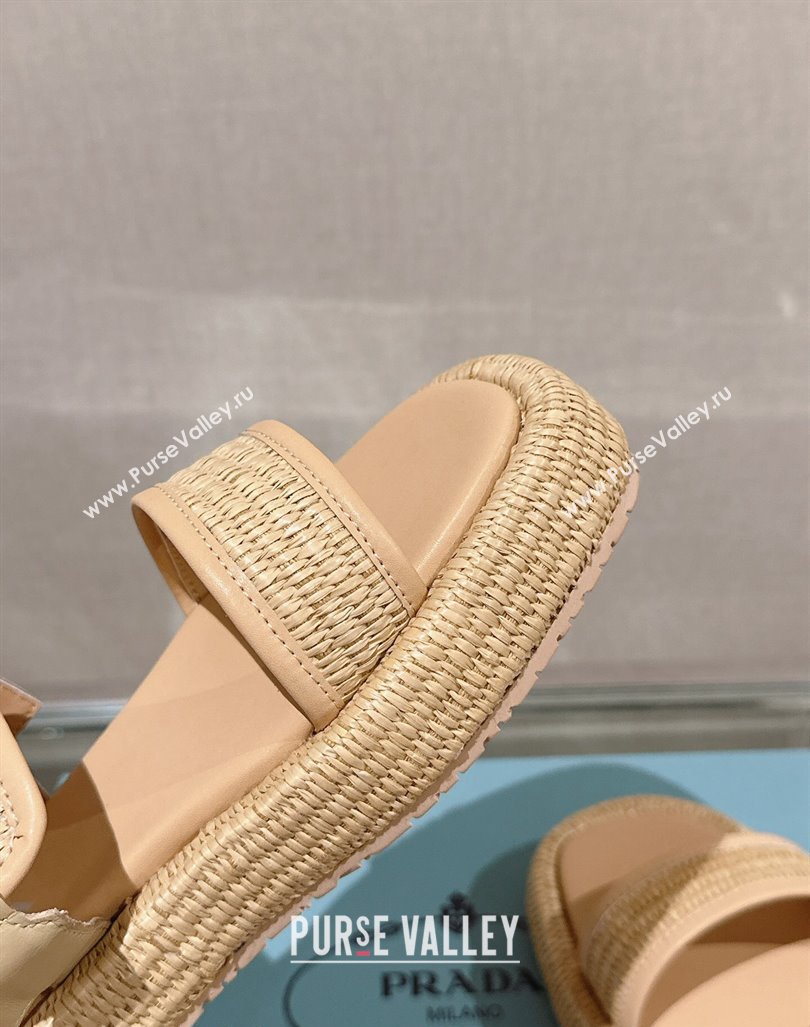 Prada Crochet Platform Flat Sandals with Chain Logo Beige 2024 0430 (MD-240430003)