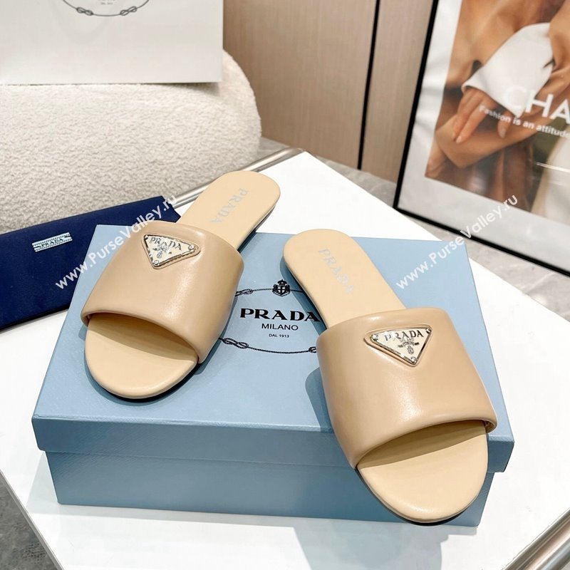 Prada Leather Flat Slide Sandals Beige 2024 043002 (MD-240430100)