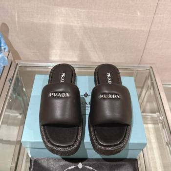 Prada Nappa Leather Platform Slide Sandals with Signature Black 2024 0430 (MD-240430004)