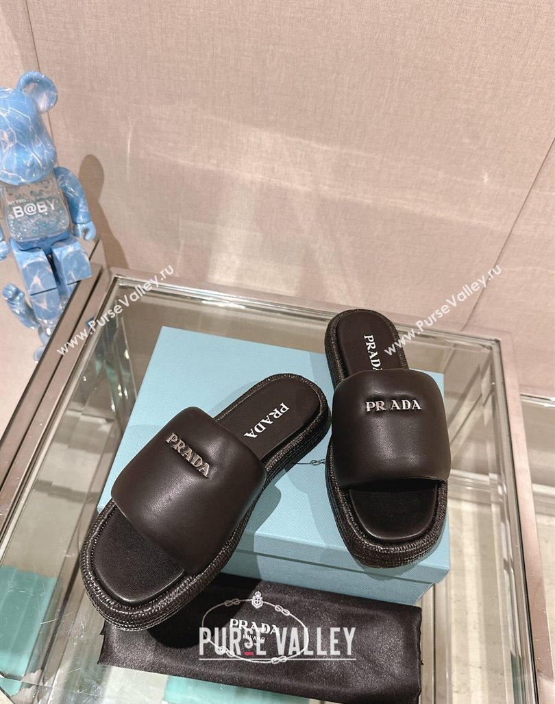 Prada Nappa Leather Platform Slide Sandals with Signature Black 2024 0430 (MD-240430004)