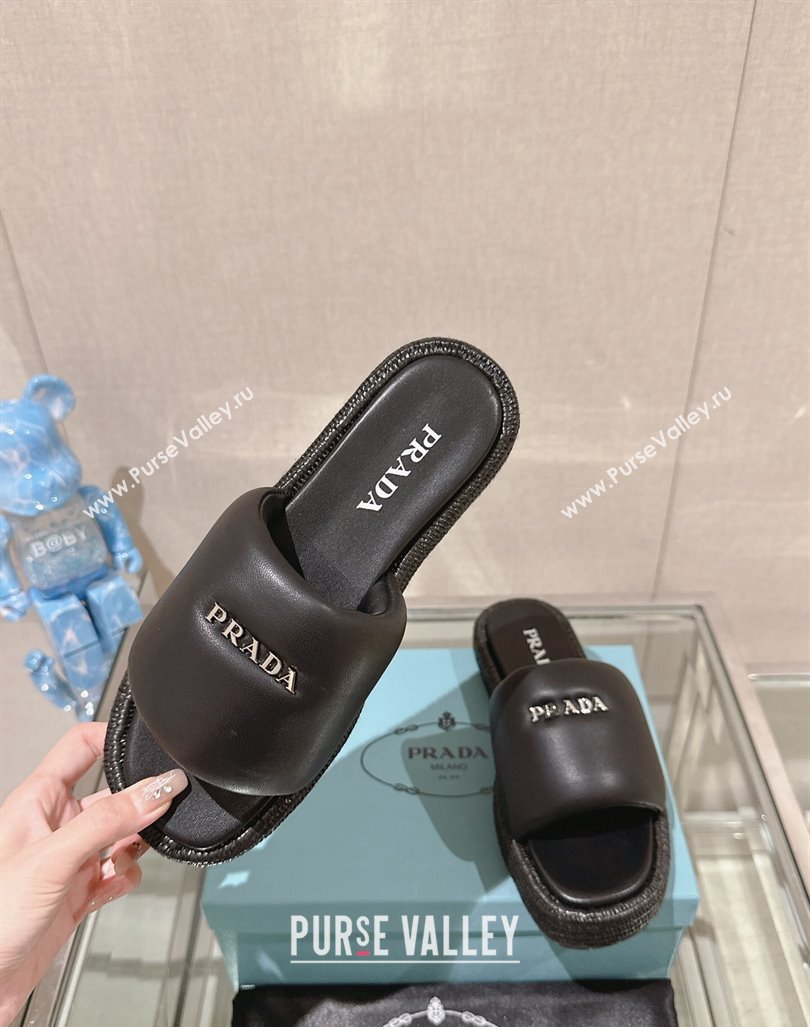 Prada Nappa Leather Platform Slide Sandals with Signature Black 2024 0430 (MD-240430004)