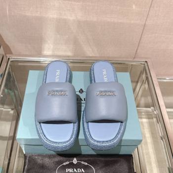 Prada Nappa Leather Platform Slide Sandals with Signature Light Blue 2024 0430 (MD-240430005)