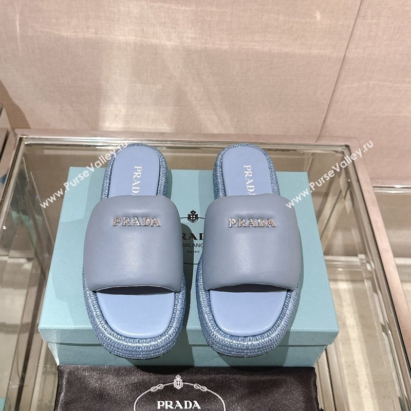 Prada Nappa Leather Platform Slide Sandals with Signature Light Blue 2024 0430 (MD-240430005)