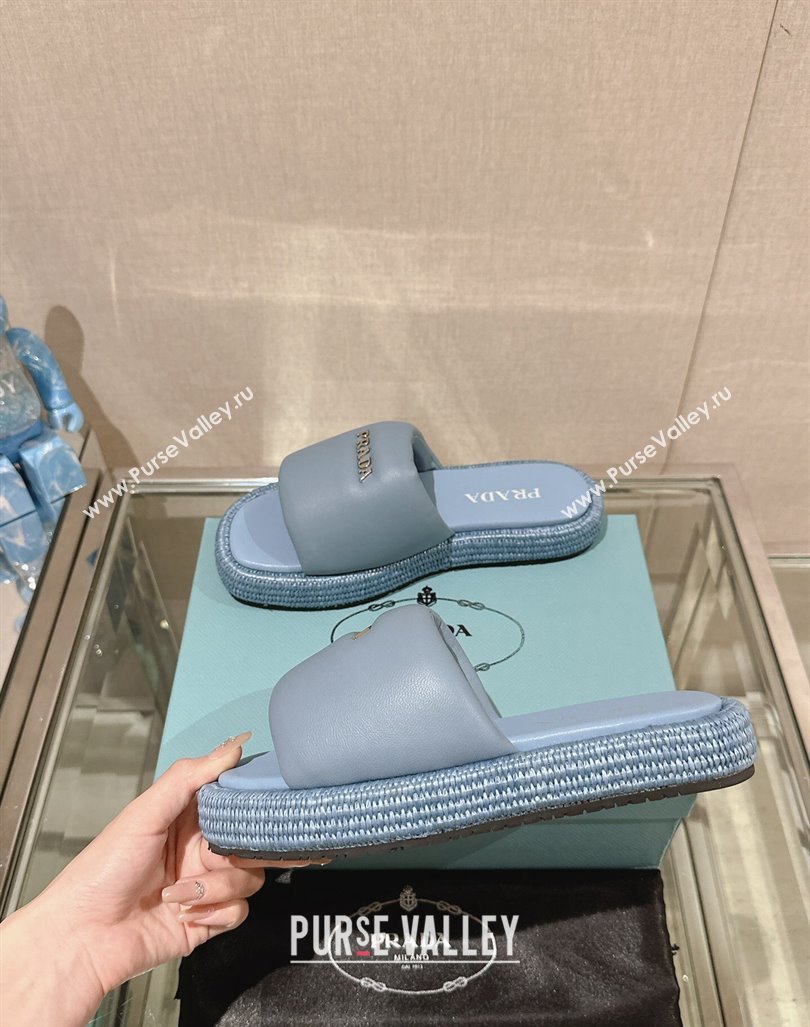 Prada Nappa Leather Platform Slide Sandals with Signature Light Blue 2024 0430 (MD-240430005)