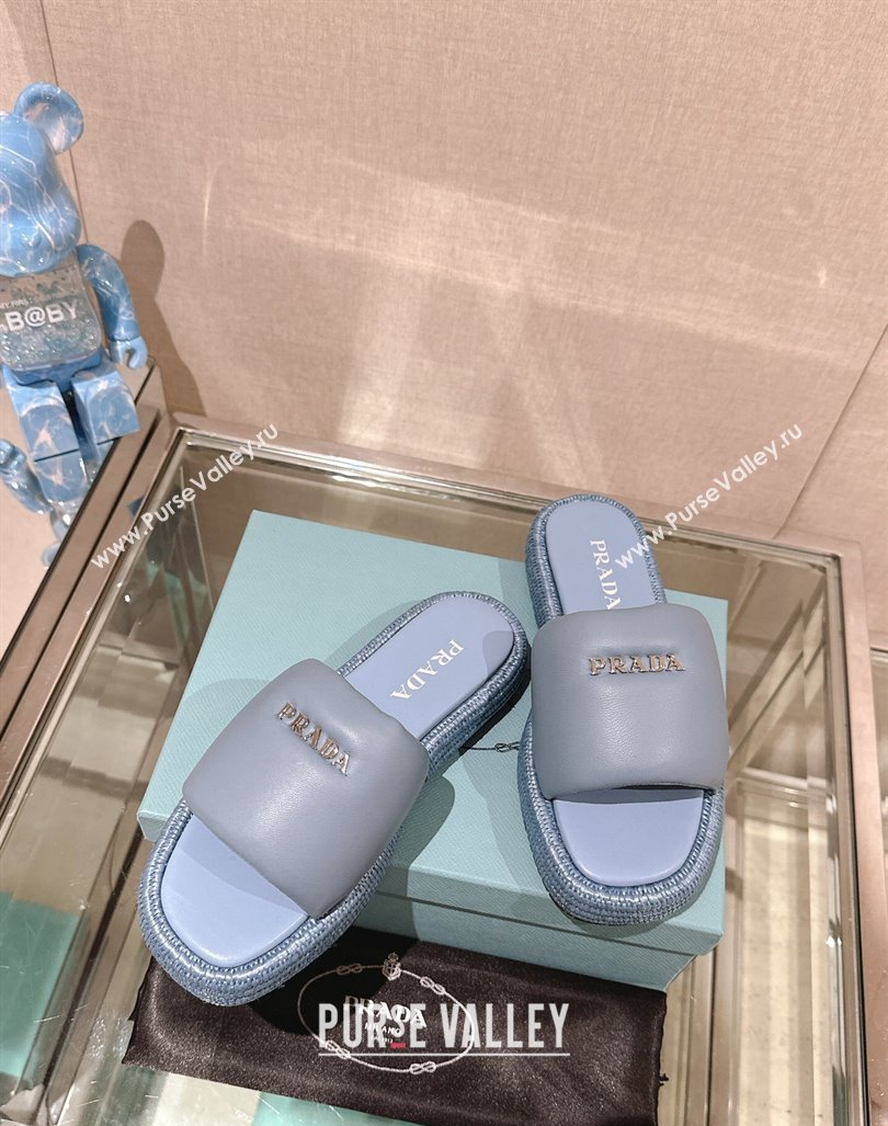 Prada Nappa Leather Platform Slide Sandals with Signature Light Blue 2024 0430 (MD-240430005)