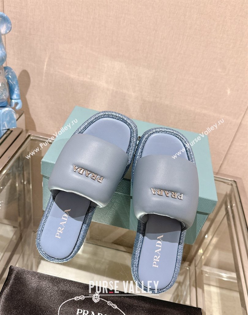 Prada Nappa Leather Platform Slide Sandals with Signature Light Blue 2024 0430 (MD-240430005)