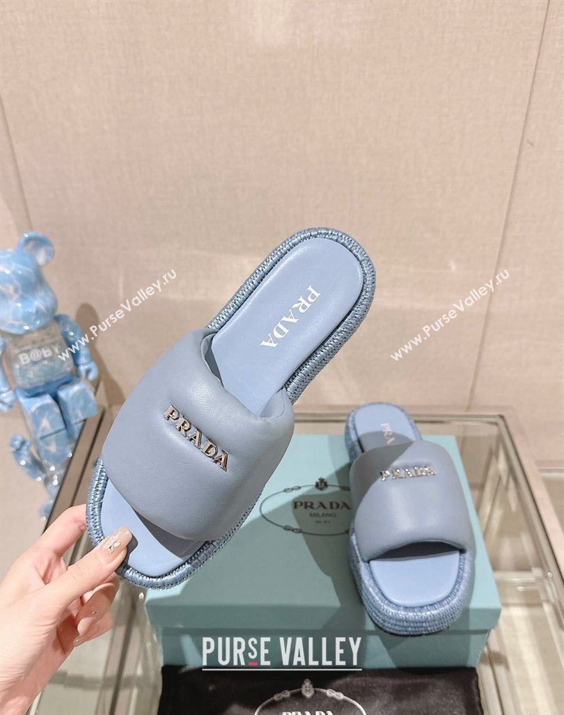 Prada Nappa Leather Platform Slide Sandals with Signature Light Blue 2024 0430 (MD-240430005)