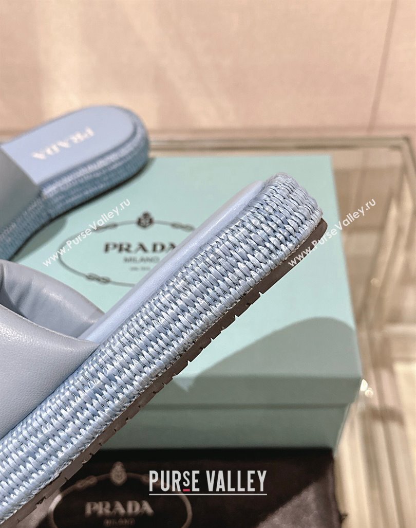 Prada Nappa Leather Platform Slide Sandals with Signature Light Blue 2024 0430 (MD-240430005)