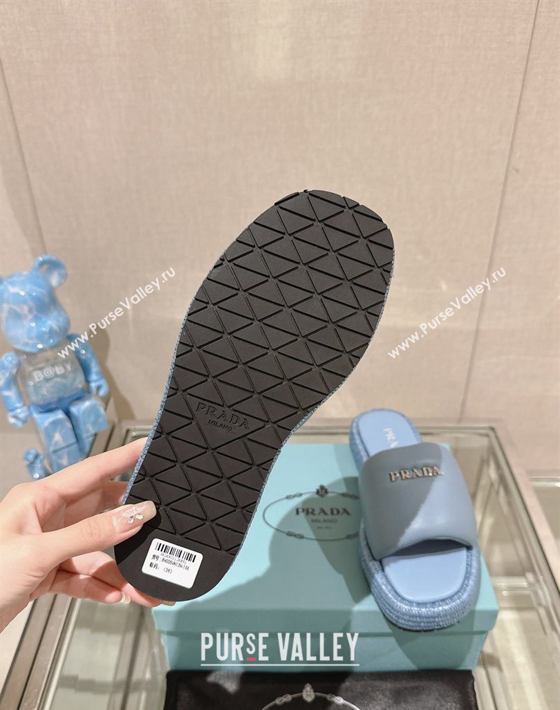 Prada Nappa Leather Platform Slide Sandals with Signature Light Blue 2024 0430 (MD-240430005)