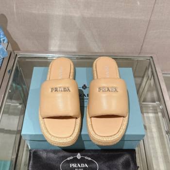 Prada Nappa Leather Platform Slide Sandals with Signature Beige 2024 0430 (MD-240430006)