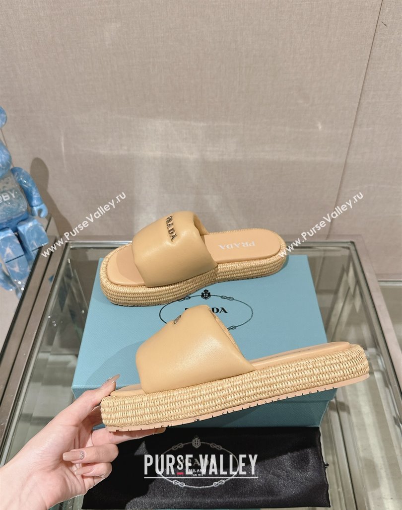 Prada Nappa Leather Platform Slide Sandals with Signature Beige 2024 0430 (MD-240430006)