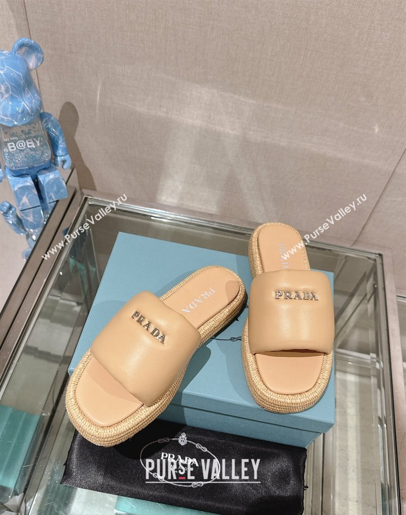 Prada Nappa Leather Platform Slide Sandals with Signature Beige 2024 0430 (MD-240430006)