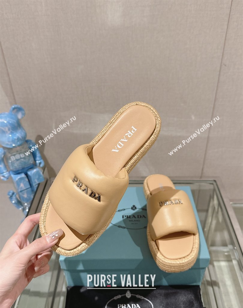 Prada Nappa Leather Platform Slide Sandals with Signature Beige 2024 0430 (MD-240430006)