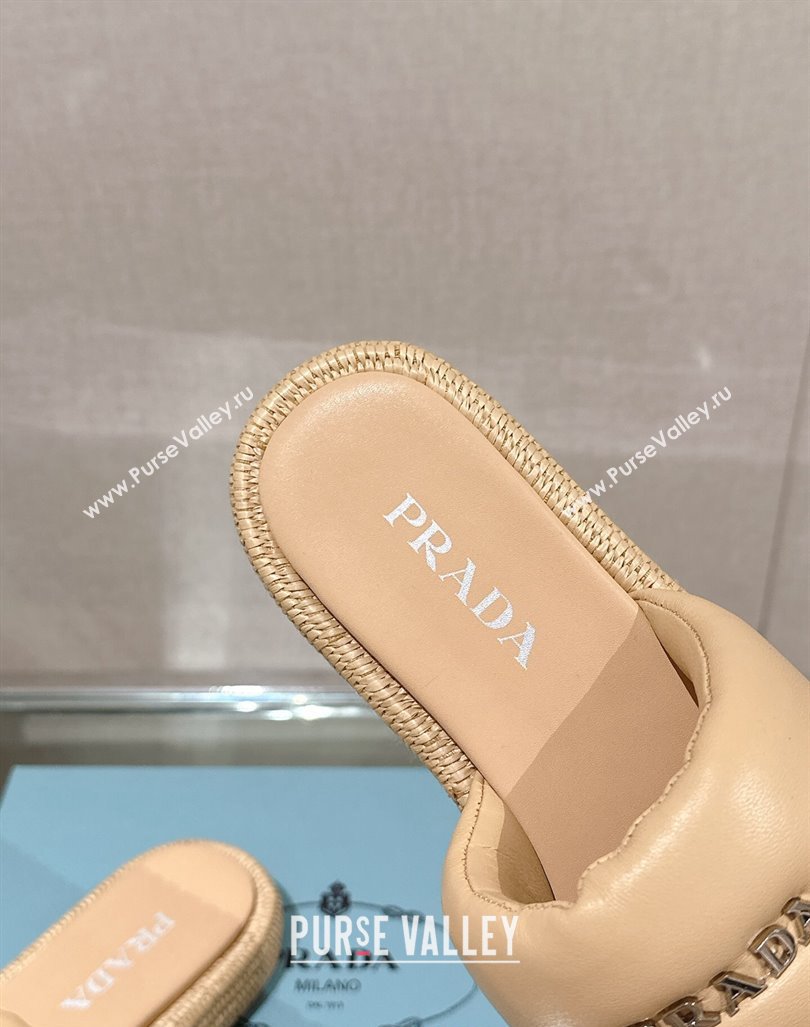 Prada Nappa Leather Platform Slide Sandals with Signature Beige 2024 0430 (MD-240430006)