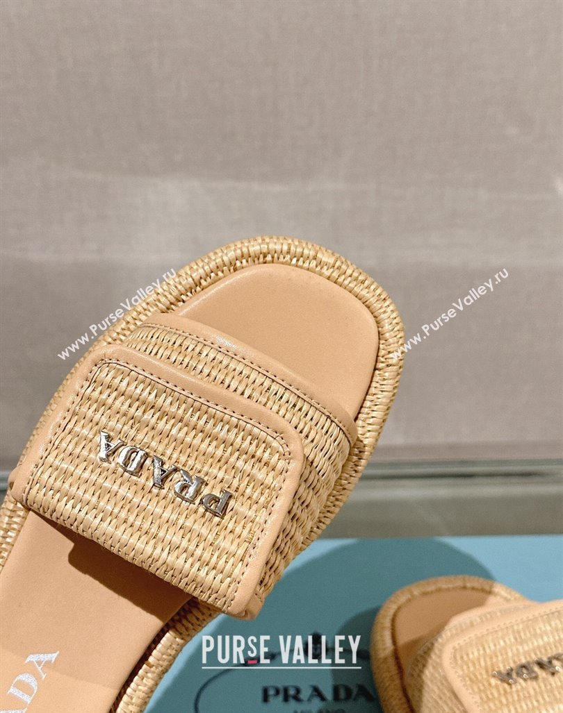 Prada Crochet Platform Slide Sandals with Foldover Beige 2024 0430 (MD-240430007)