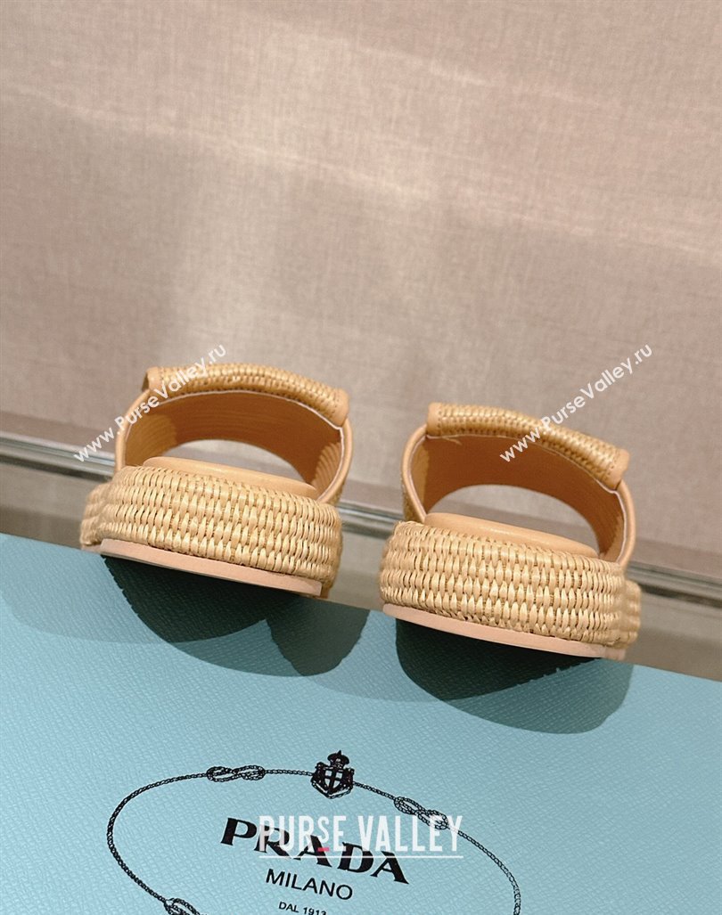 Prada Crochet Platform Slide Sandals with Foldover Beige 2024 0430 (MD-240430007)