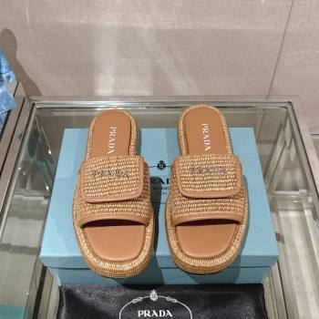 Prada Crochet Platform Slide Sandals with Foldover Brown 2024 0430 (MD-240430010)