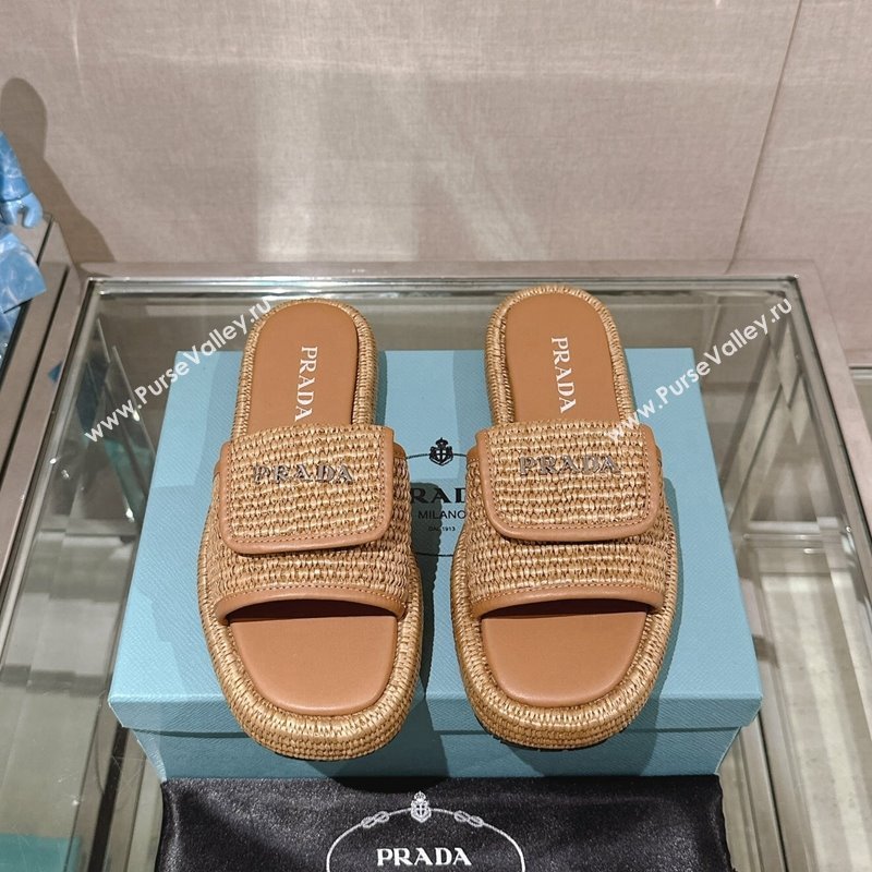 Prada Crochet Platform Slide Sandals with Foldover Brown 2024 0430 (MD-240430010)